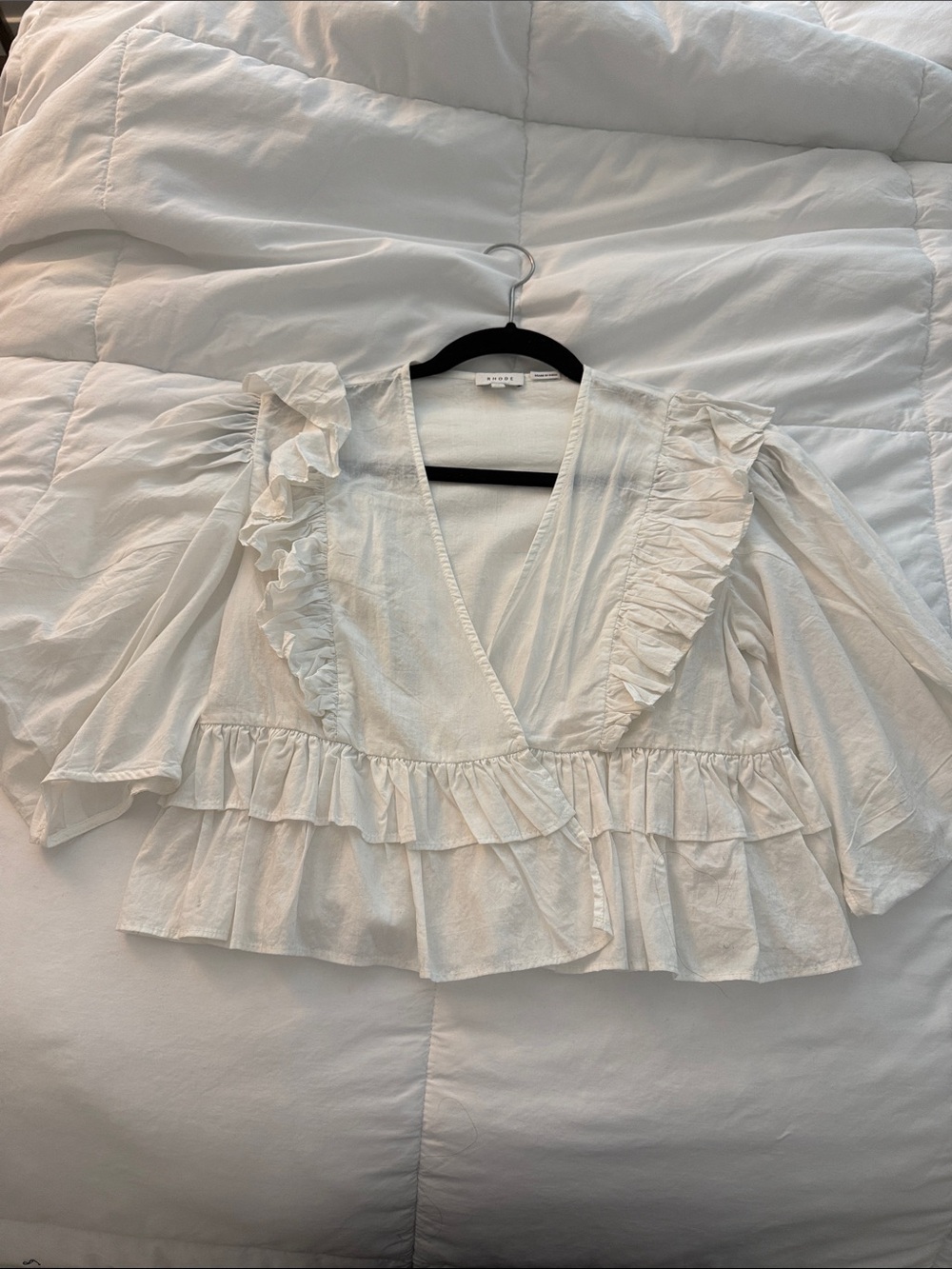RHODE Cream Ruffle Wrap Blouse